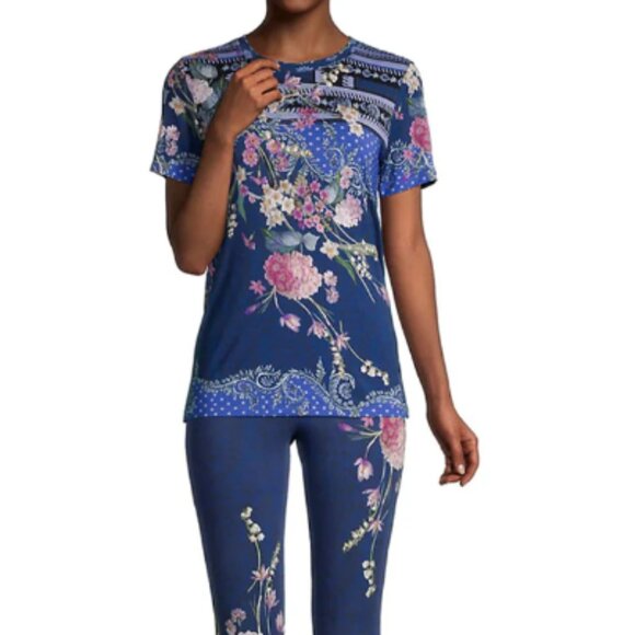 Johnny Was Revive Floral Short Sleeve Special Tee Shirt Rayon Navy Blue Top - Picture 3 of 7